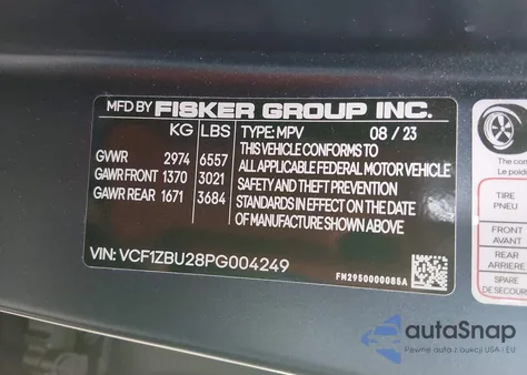 2023 Fisker Ocean One from USA, damaged, VIN VCF1ZBU28PG004249